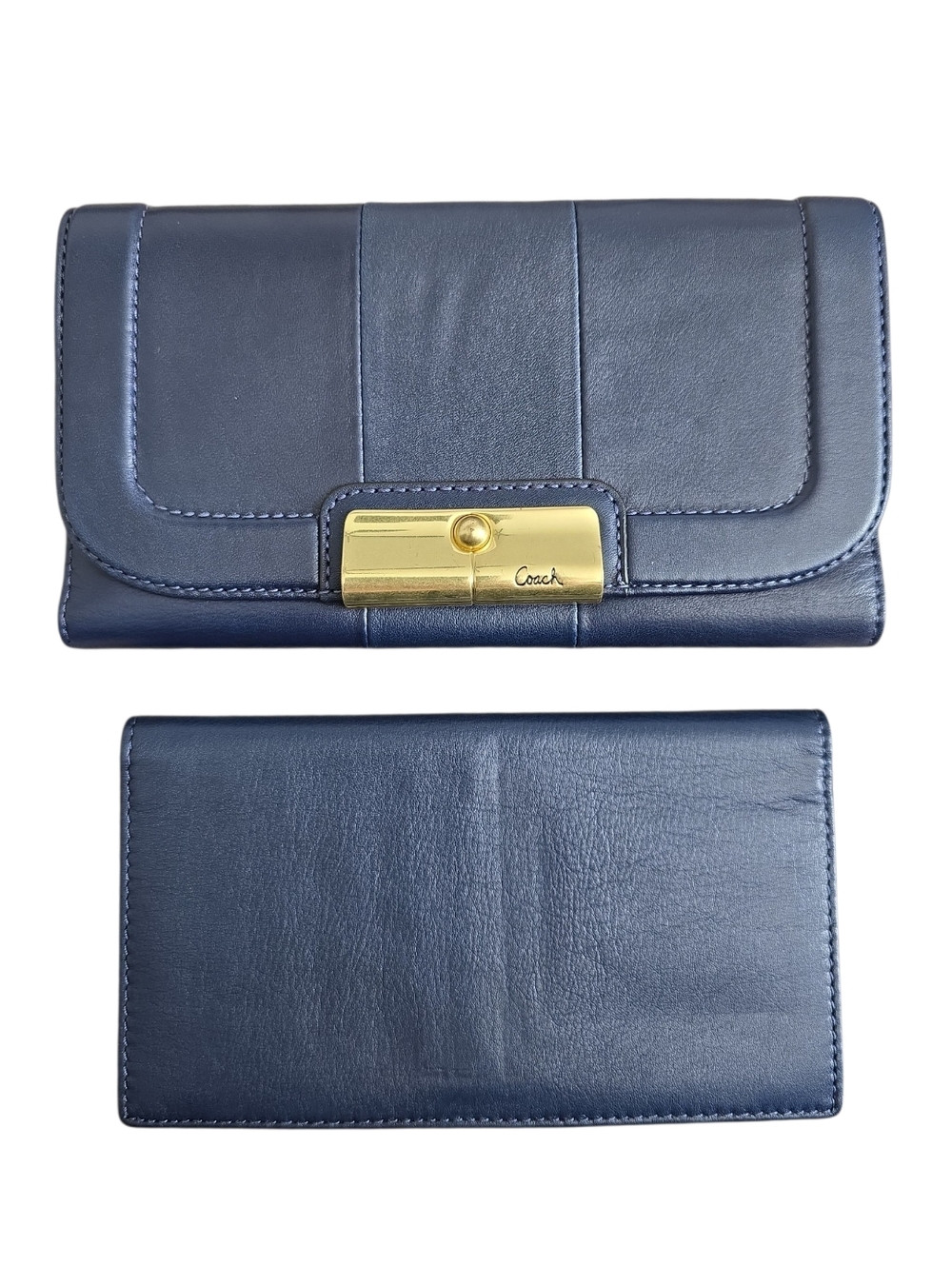 NWT Coach Kristin Leather Checkbook Wallet F45125 in Marine Blue & Teal Y2K
